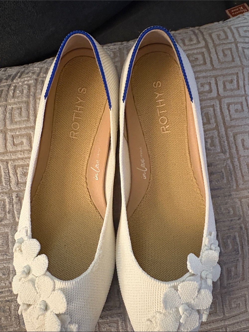 Rothy's White Floral Pointed-Toe Knit Flats with Blue Trim - Picture 2 of 11